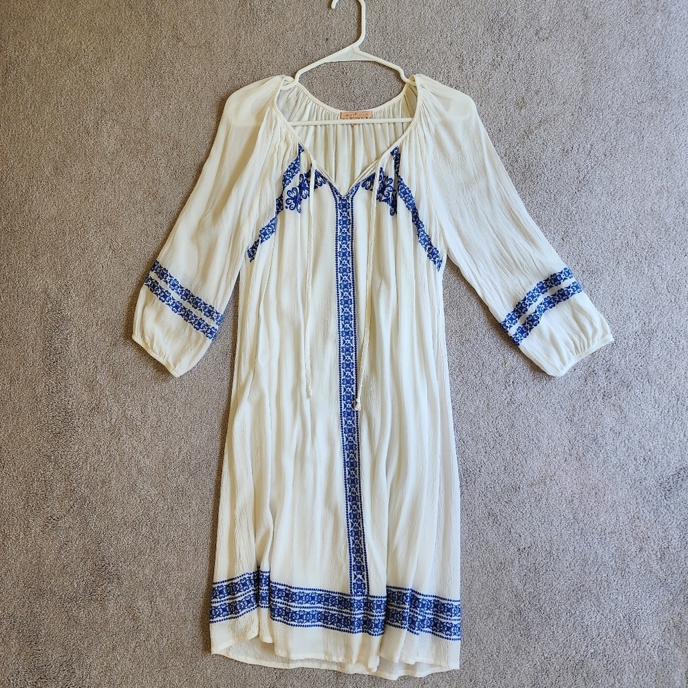 Gibson Latimer Size Small Blue and White Flowy Knee Length Shirt Style Dress